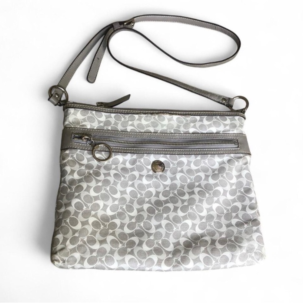 Coach Gray and White Crossbody Bag with Animal Print